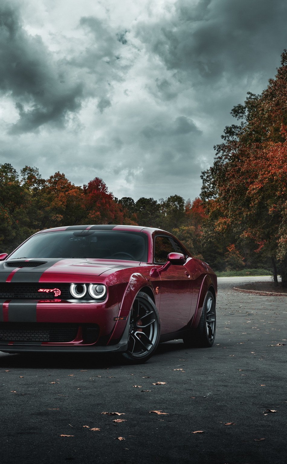 Dodge Challenger SRT Hellcat, muscle car, blood-red car, 950x1534 wallpaper