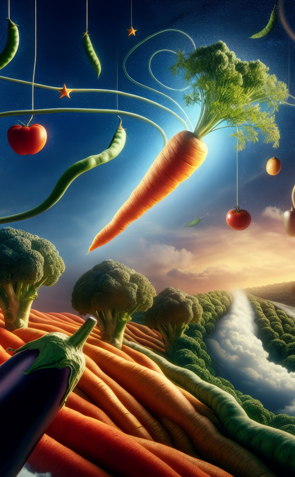 Download wallpaper 950x1534 vegetables world, sunset, colorful, art ...