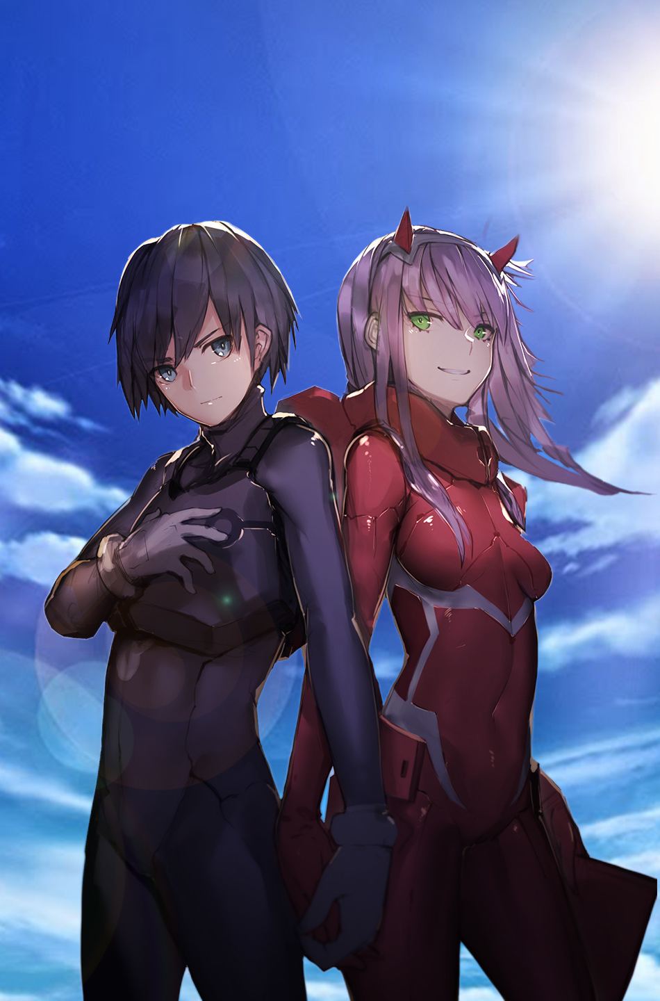 Download wallpaper 950x1534 hiro and zero two, anime, happy, couple,  iphone, 950x1534 hd background, 8169