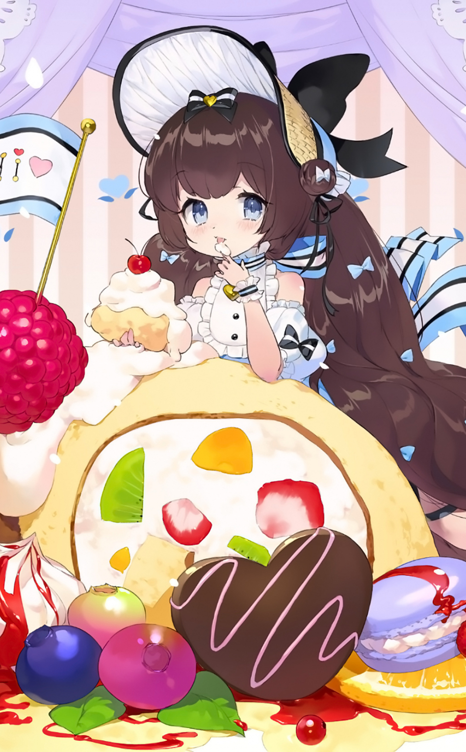 Download wallpaper 950x1534 cake, cute, original, anime girl, iphone,  950x1534 hd background, 221