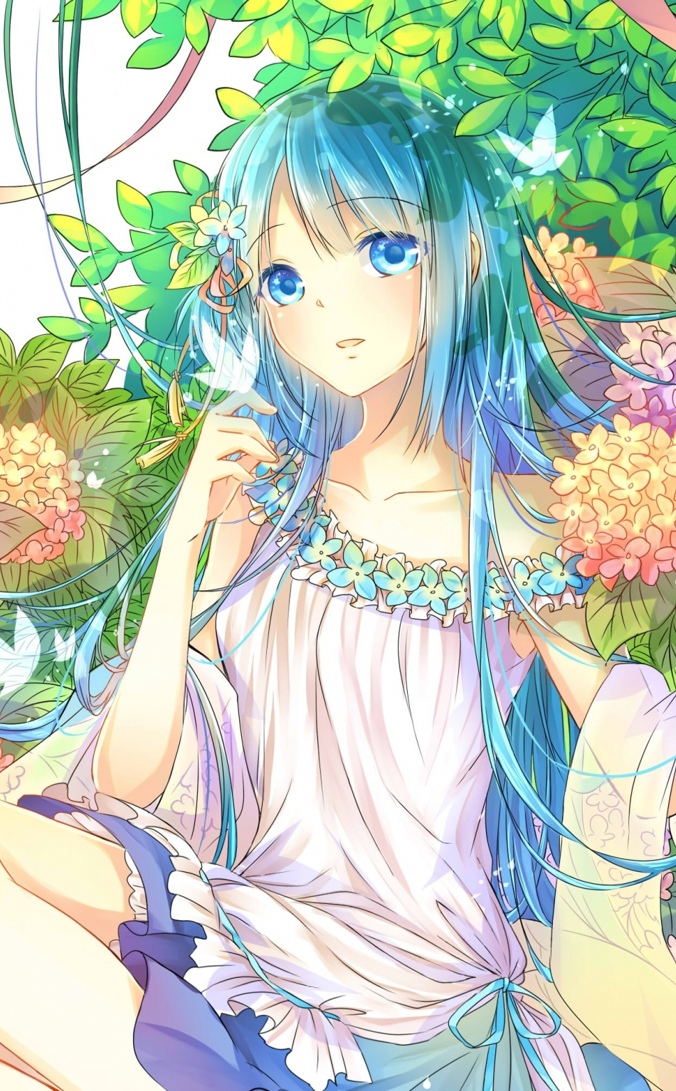 Download 950x1534 wallpaper flowers and cute anime girl 