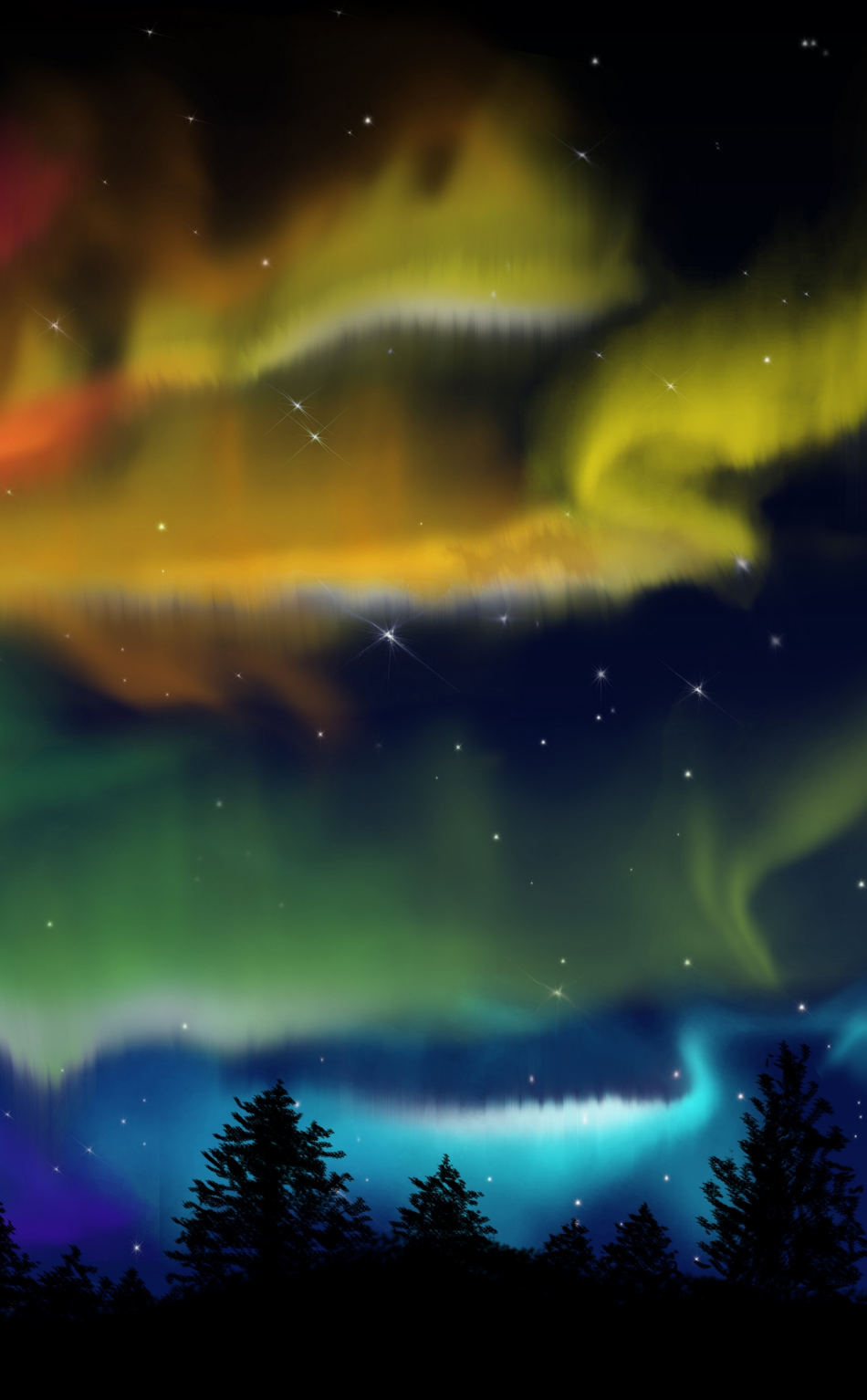 Download wallpaper 950x1534 northern lights, forest, colorful ...