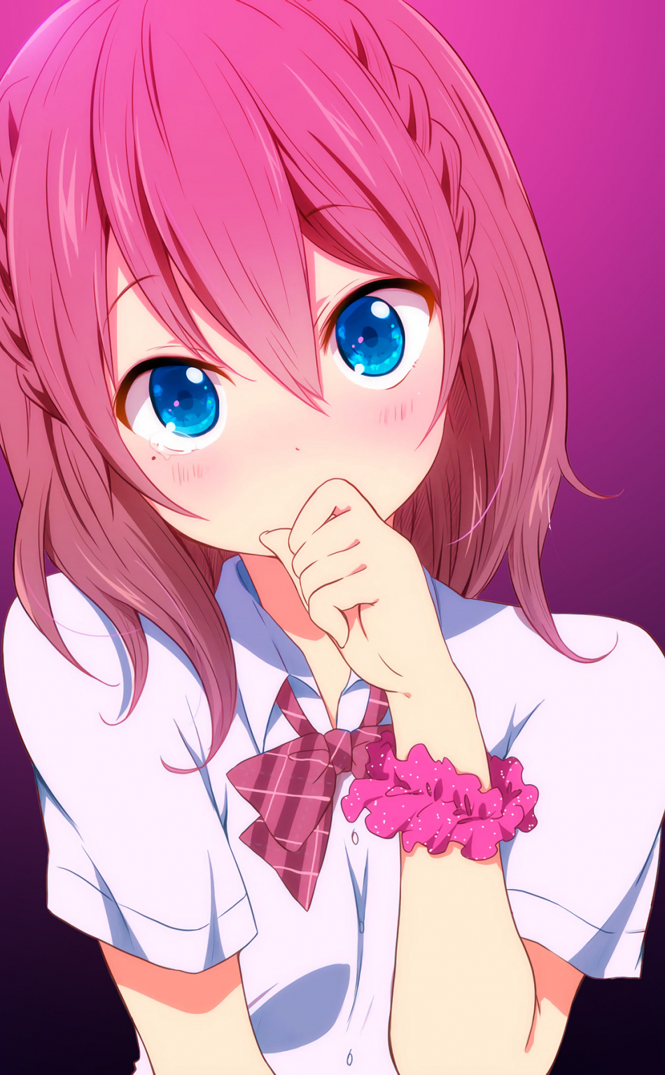 anime girl with pink hair and blue eyes wallpaper