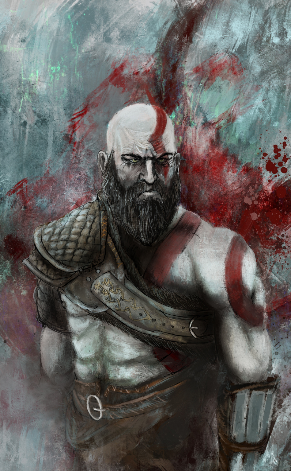 Download wallpaper 950x1534 warrior, kratos, video game, art, iphone ...