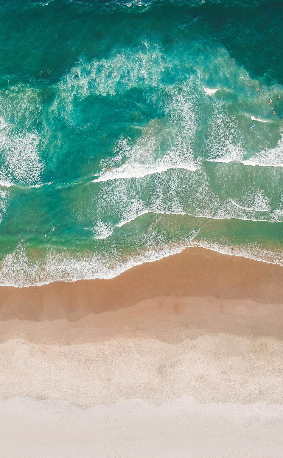 Download wallpaper 950x1534 green waves, beach, aerial view, iphone ...