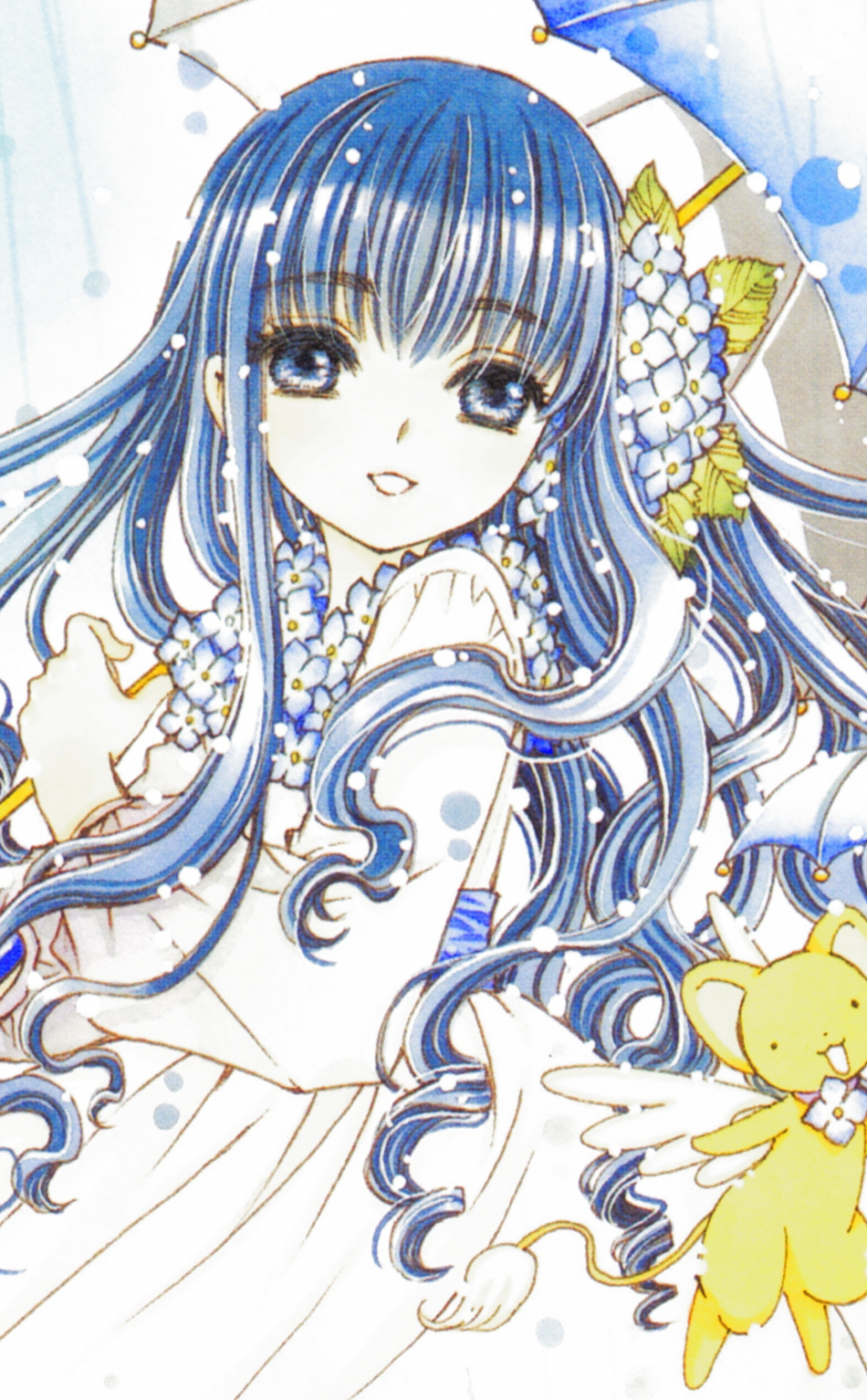 Download wallpaper 950x1534 blue, long hair, tomoyo daidouji, umbrella ...