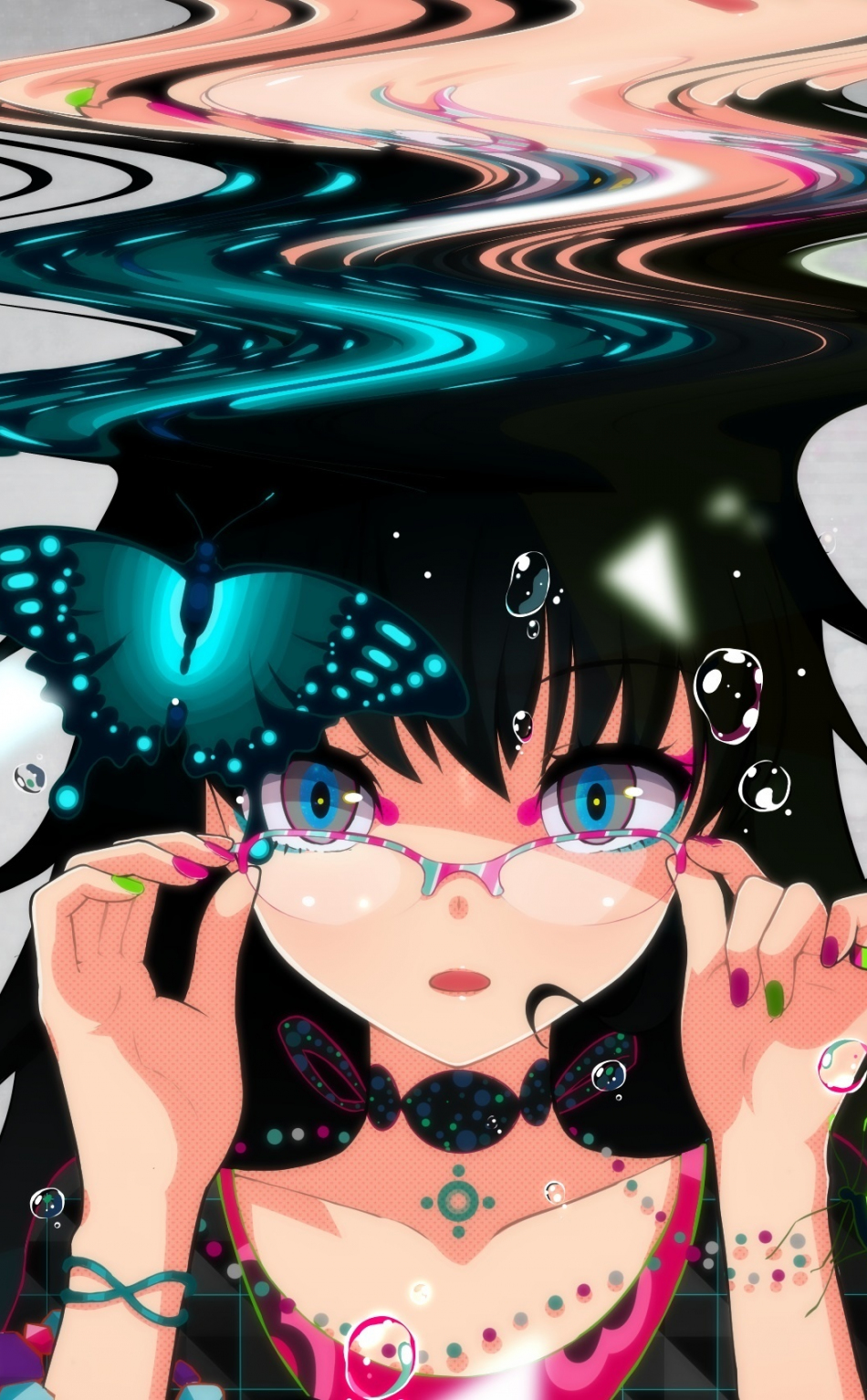 Download wallpaper 950x1534 anime girl, glitch art, bubbles, art, iphone,  950x1534 hd background, 6279