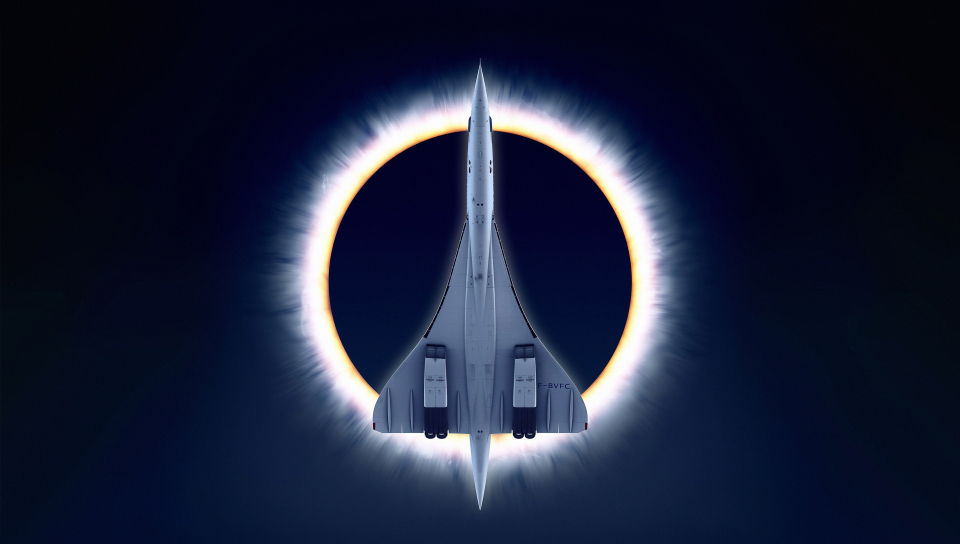 Concorde Carre, eclipse, airplane, moon, aircraft, 960x544 wallpaper