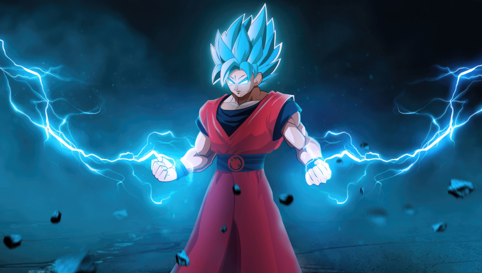 Goku with lightening powers, blue, anime, 960x544 wallpaper