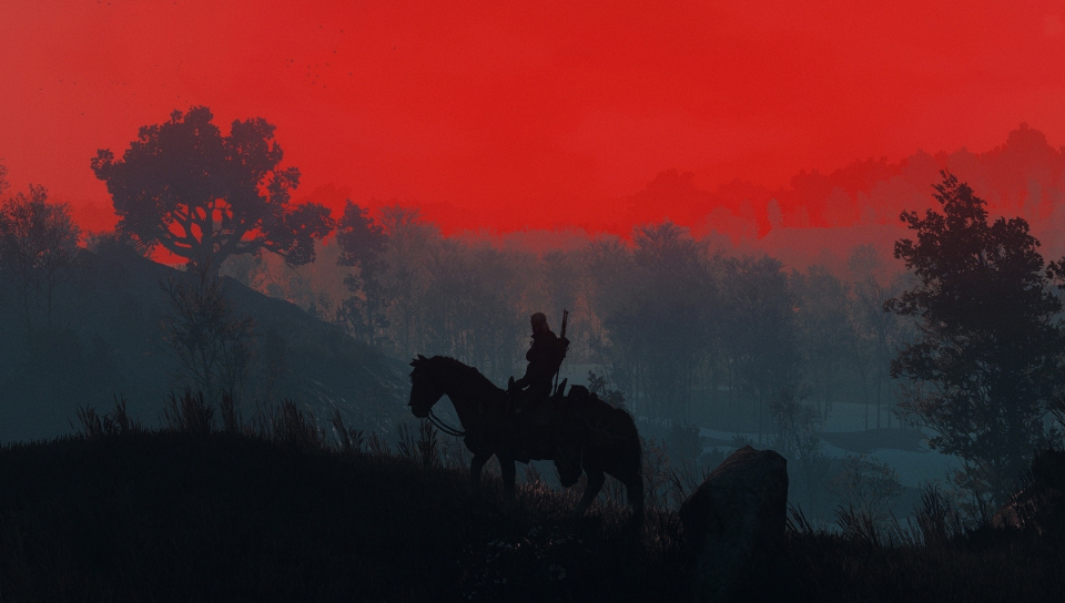 The Witcher 3, Geralt, sunset, silhouette, 960x544 wallpaper