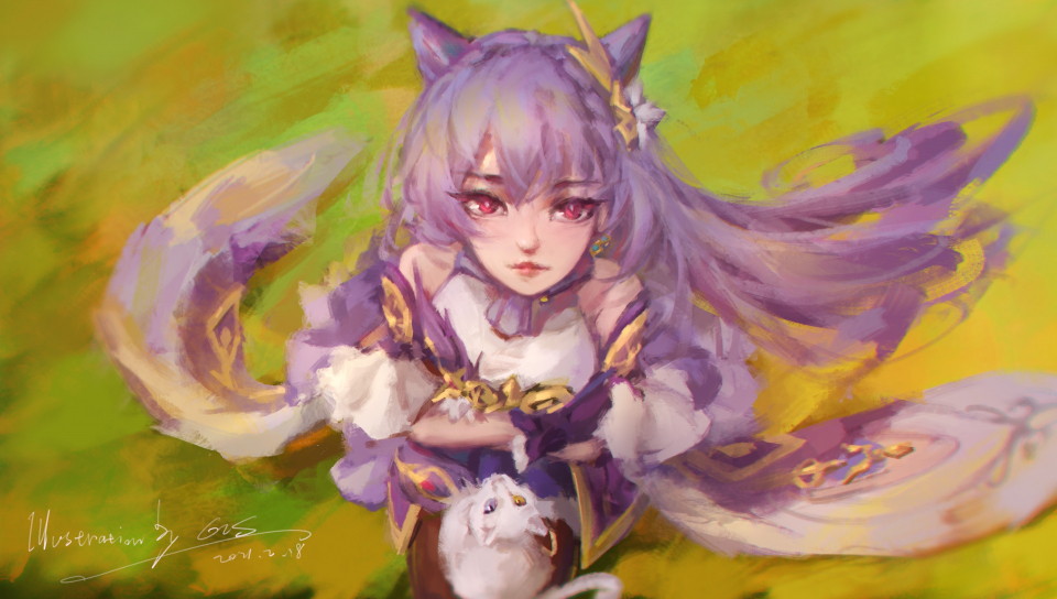 Wolf girl, anime, video game, art, 960x544 wallpaper