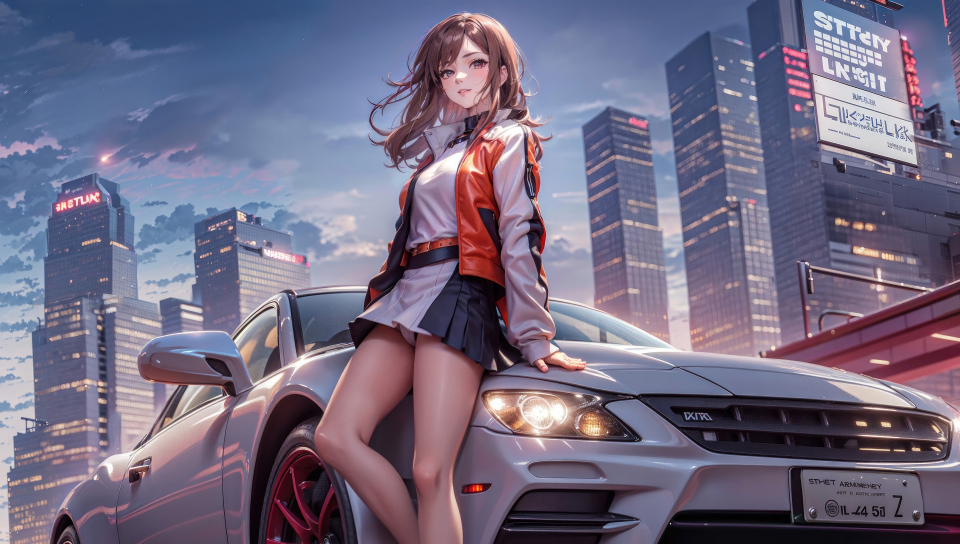 Anime girl with a car, beautiful, art, 960x544 wallpaper