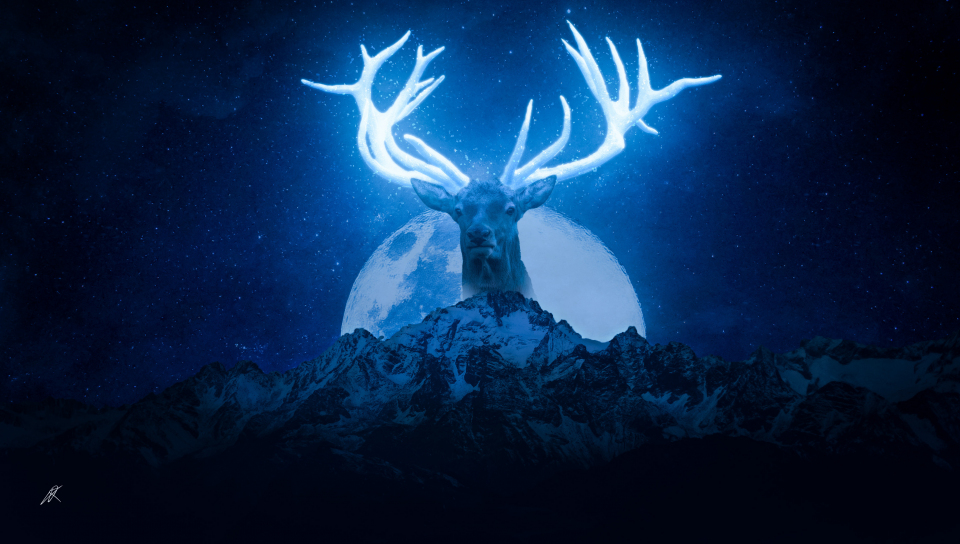 Deer horns, glowing horns, art, 960x544 wallpaper