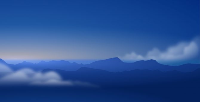Mountains, horizon, clouds, blue sky wallpaper