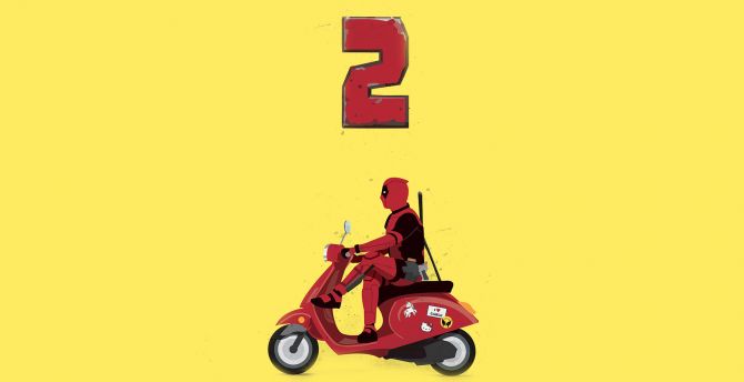 Deadpool 2, funny, scooter, ride, minimal, poster wallpaper
