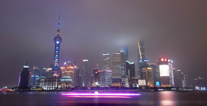 Urban city, Shanghai, night, cityscape wallpaper