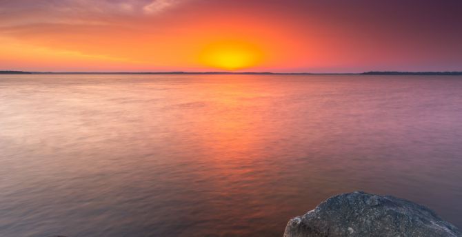 Coast, sunset, rocks, sea, nature wallpaper