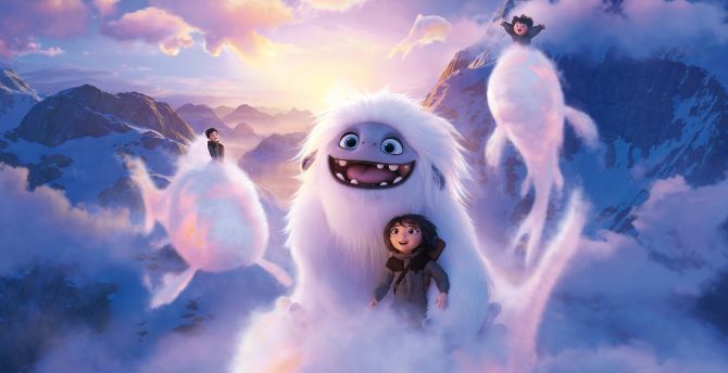 Abominable, yeti and boy, clouds, flight, 2019 movie wallpaper