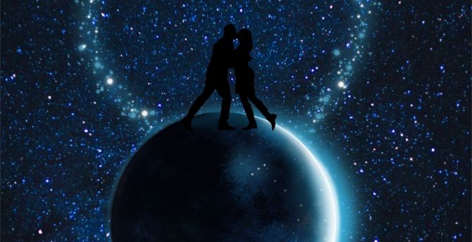 Wallpaper starry sky, couple, silhouettes, love, planet desktop wallpaper,  hd image, picture, background, 017eac | wallpapersmug