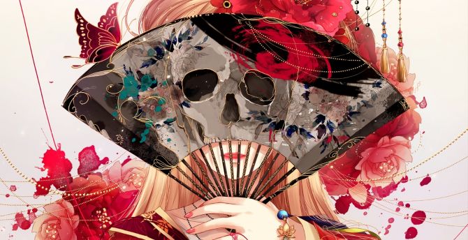 Anime girl, artwork, traditional wallpaper
