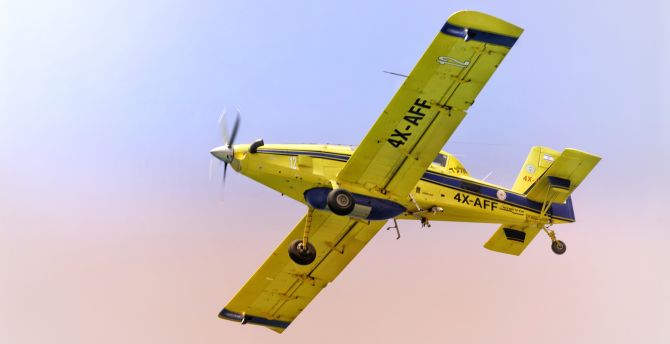 Yellow aircraft, flight, sky wallpaper