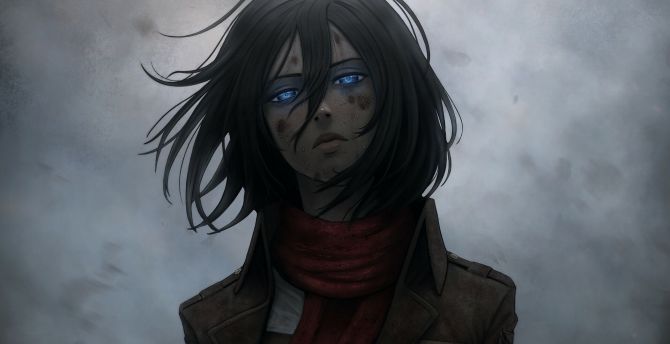 Attack on Titan, Mikasa Ackerman, anime, fan art wallpaper