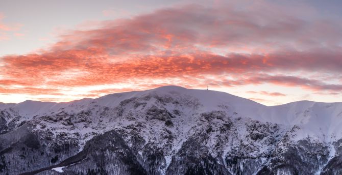 Winter, glacier, mountains, sunset wallpaper