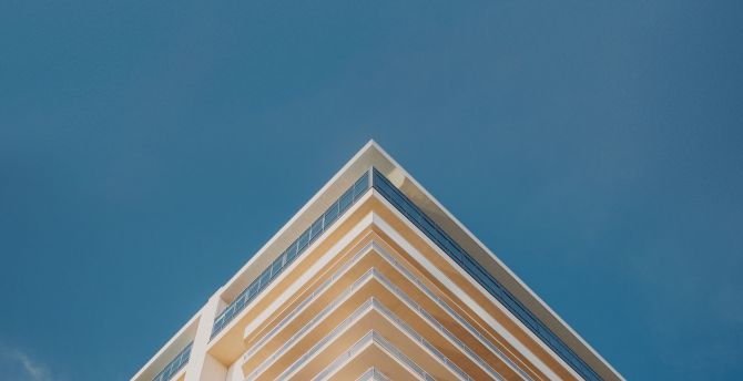 Urban building, facade, blue sky wallpaper