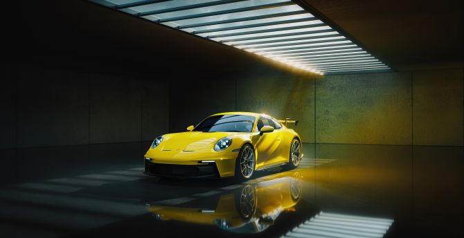 2023 Porsche 911 GT3, yellow car wallpaper