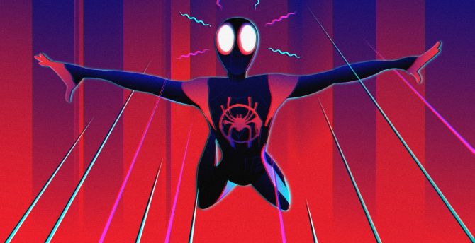 Spider-verse, superhero, spider-man, jump, art wallpaper