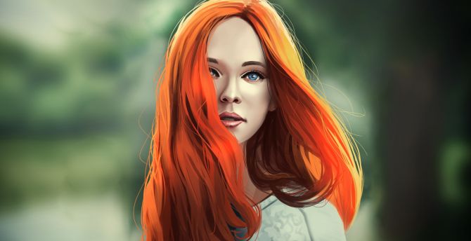 Girl, artwork, pretty, redhead wallpaper