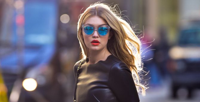 Gigi Hadid, sunglasses, blue, cosmopolitan, 2018 wallpaper