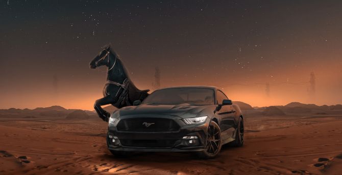 Ford Mustang and horse, beautiful car wallpaper