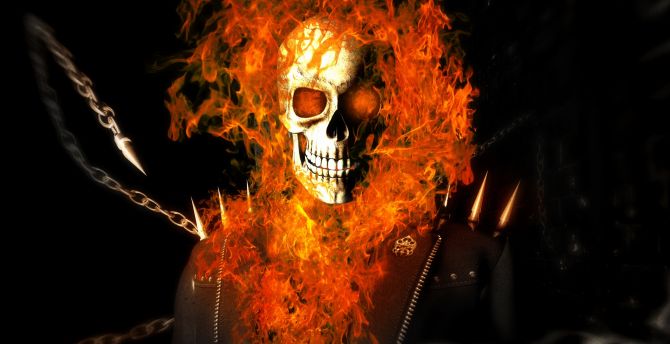 Skull and fire, Ghost Rider, superhero wallpaper