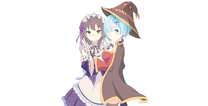 Megumin and rem, anime girls, crossover wallpaper