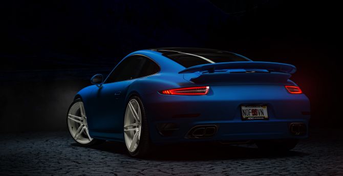 Sports car, Porsche 911 Turbo, blue, rear wallpaper