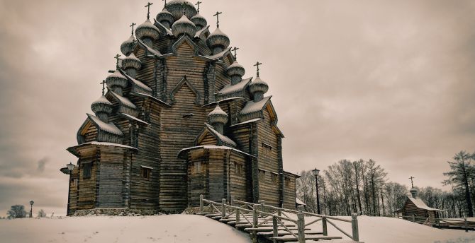 Church, building, architecture, winter wallpaper