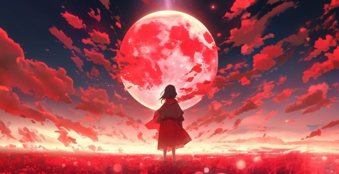 Wallpaper a world full of red, moon, anime desktop wallpaper, hd