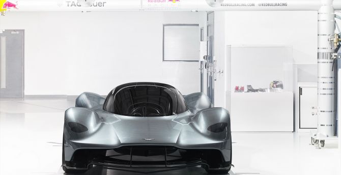 Aston martin valkyrie, at showroom, front wallpaper