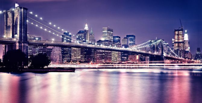 Brooklyn Bridge, night, buildings, cityscape wallpaper