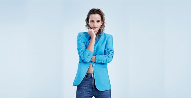 Emma Watson, blue jeans and blazer wallpaper