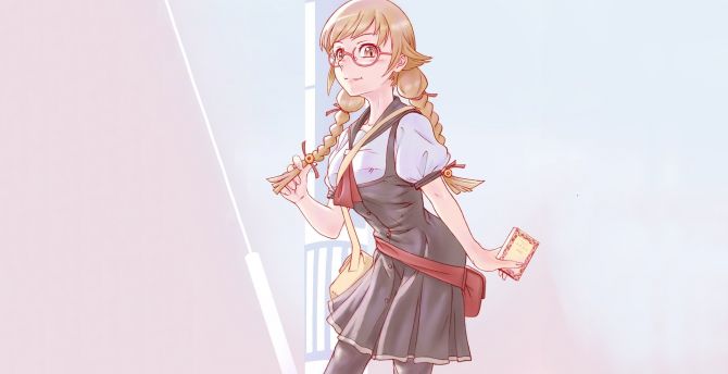 Cute, anime girl, blonde, ponytails, original wallpaper