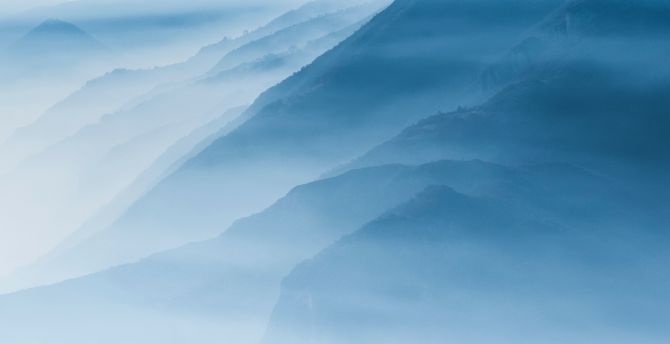 Misty dawn, fog, horizon, mountains, nature wallpaper