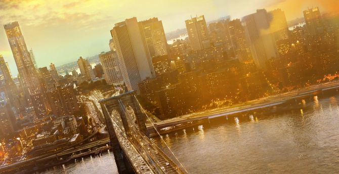 Brooklyn Bridge, cityscape, sunset, New York wallpaper