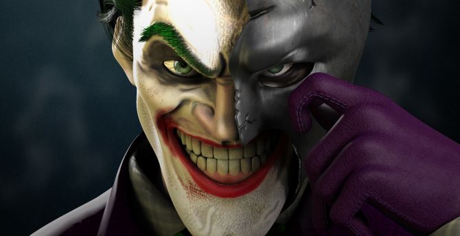 Joker, face-off, Batman's mask, dc comics, art wallpaper