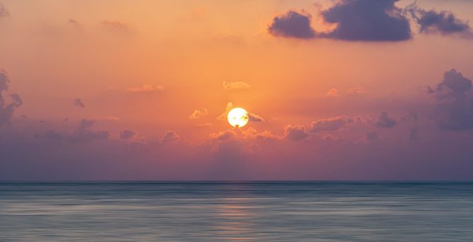 Wallpaper sunset, sea, orange sky, calm sea surface, nature desktop  wallpaper, hd image, picture, background, 06fe24 | wallpapersmug