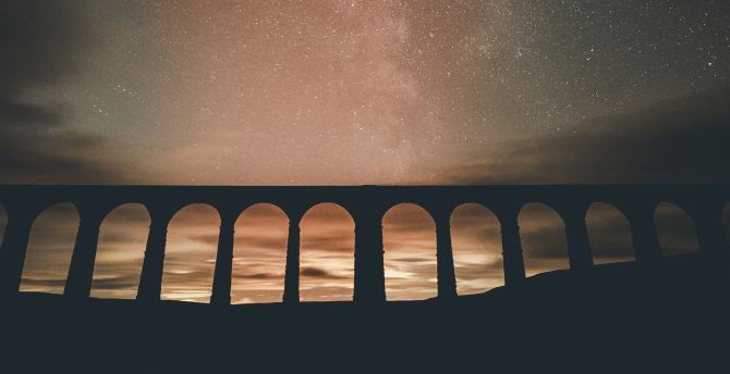 Arch bridge, evening, silhouette wallpaper
