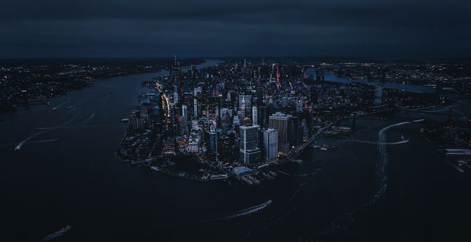 New york, city, aerial view, night, buildings wallpaper