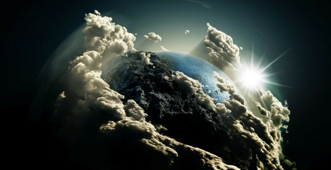 Planet from space, fantasy, clouds wallpaper