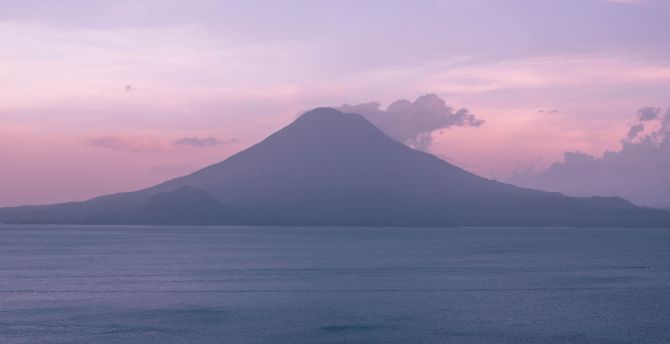 Lake Atitlán, Volcán San Pedro, volcano, mountains, sunset, nature wallpaper